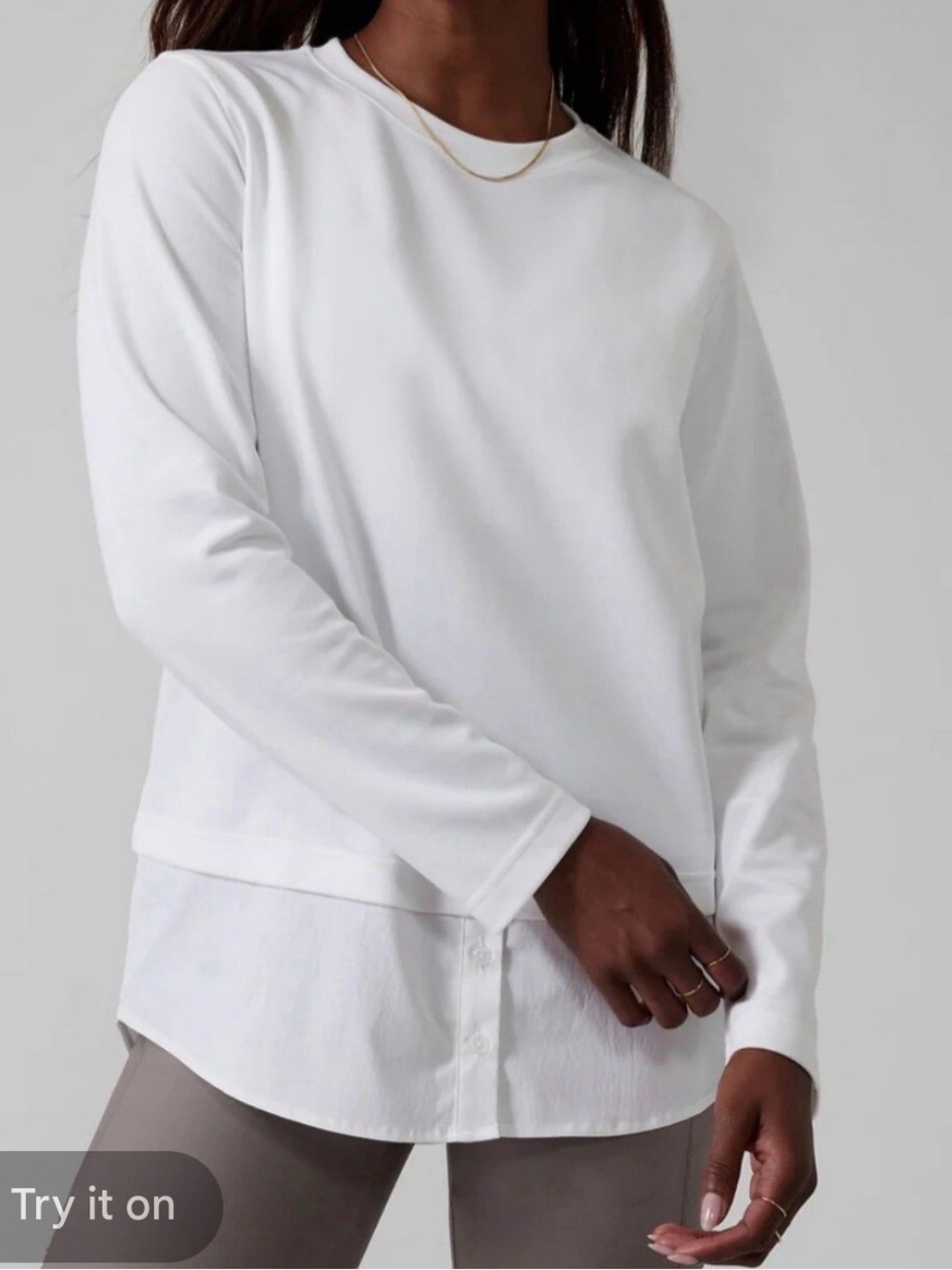 Athleta White Layered-Hem Long Sleeve Women's Top